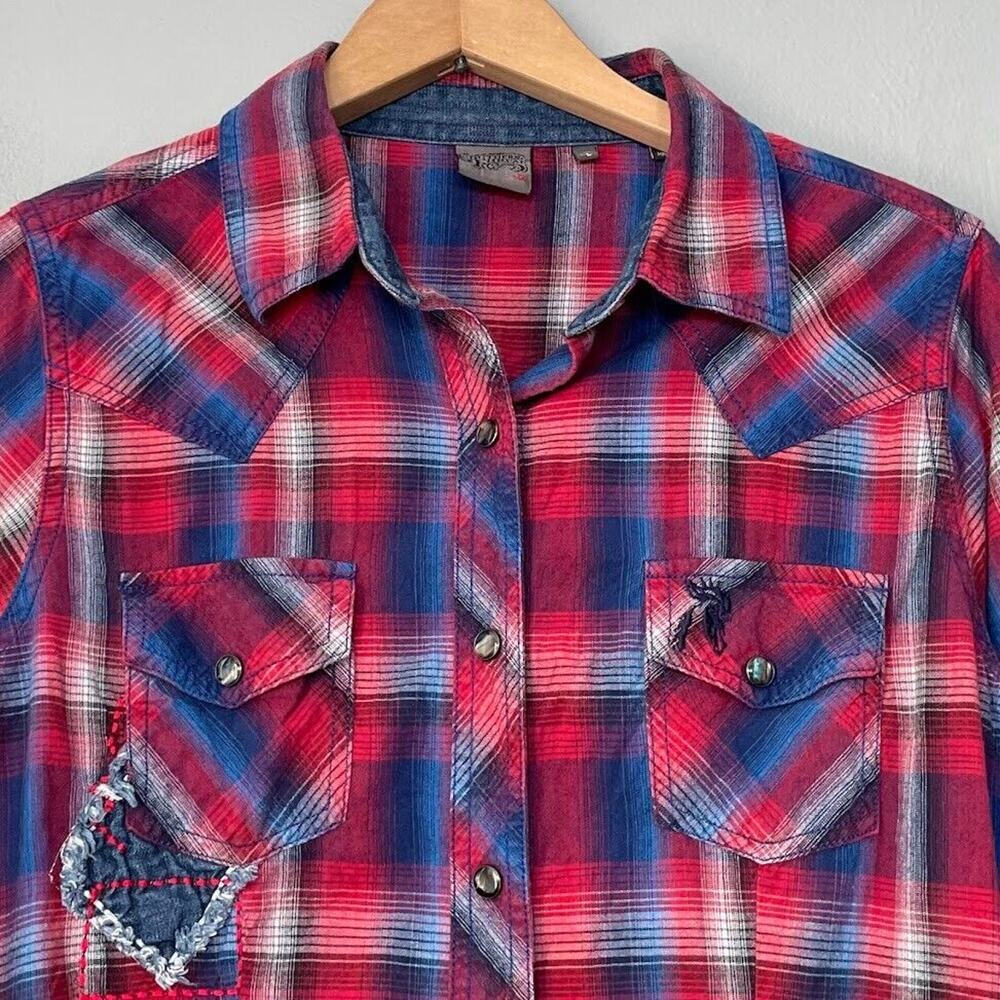Southern Thread Fits Size M Plaid Pearl Snap Western Cowgirl Shirt Rodeo Country